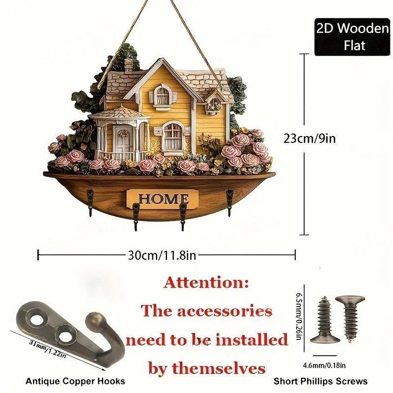 跨境热卖木质多彩小屋客厅走廊门牌钥匙扣挂架木质批发|undefined