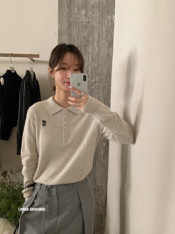 imiss 韩系2025新款女舒适百搭卡通图案polo领针织衫(含4%羊羔毛)|undefined