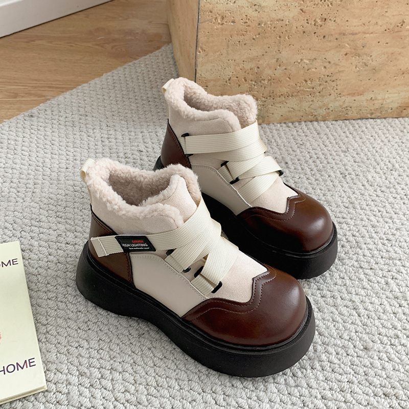 时尚潮流复古厚底保暖马丁靴女款2024新款冬季加绒防滑毛毛雪地靴