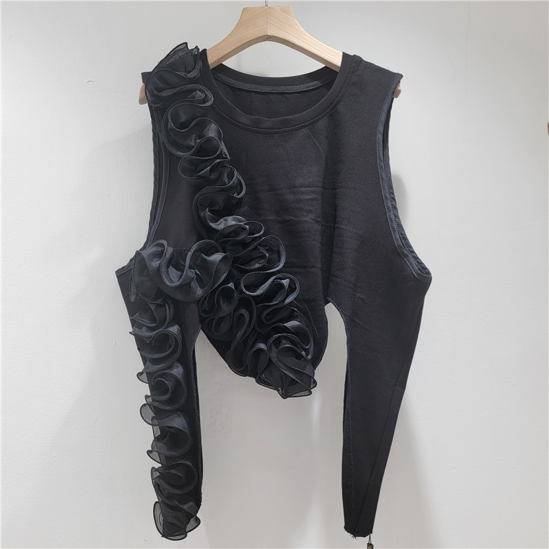 Viento oscuro irregular flor tridimensional pila vestir chaleco de otoño 2025 nuevo estilo suelto moda versátil dulce cool top mujer image 2