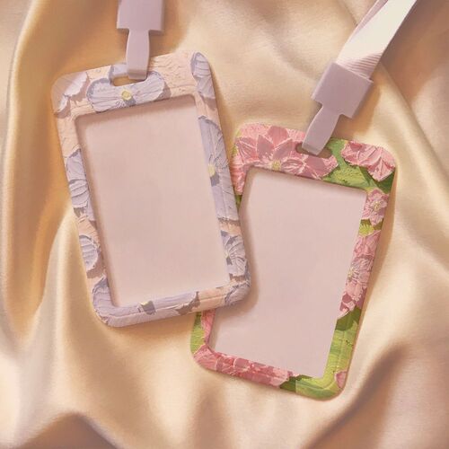Oil painting flower rice card holder campus student card bus subway access card work ID protective cover with lanyard