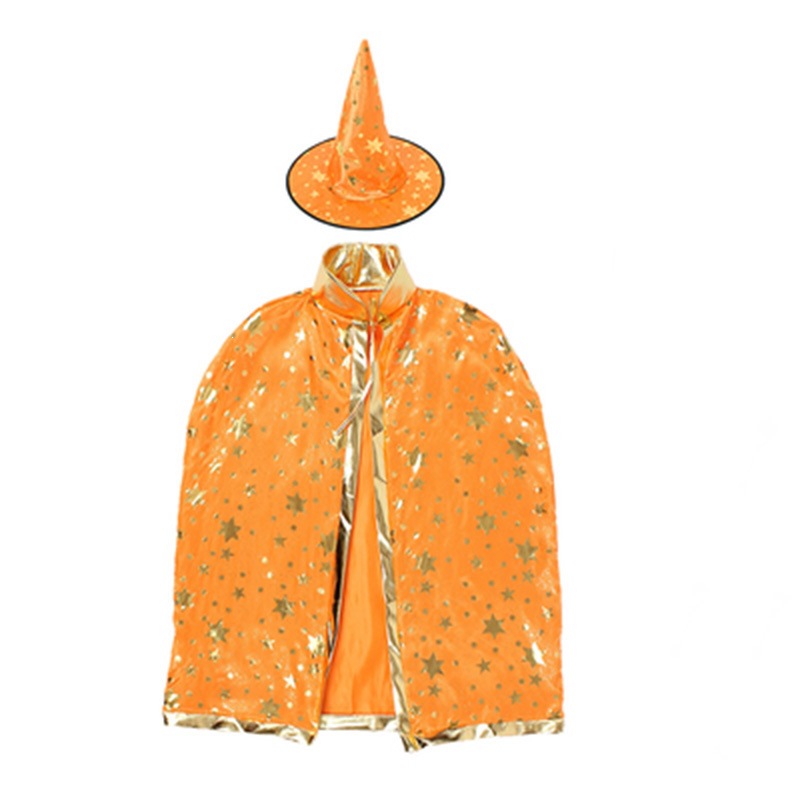 Capa de Halloween Cosplay accesorios para niños espectáculo vestido Sombreros de tela de seda Capa Set de cinco estrellas