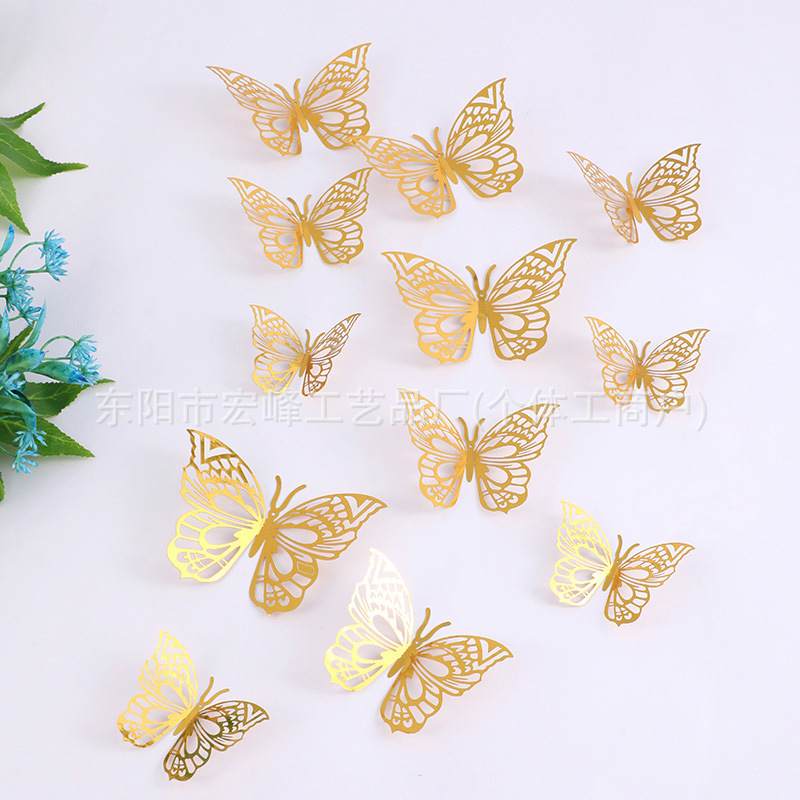 Pegatinas de mariposa tridimensionales huecas de metal transfronterizo, decoración de dormitorios para el hogar, pegatinas de pared 3D, pegatinas de joyería tridimensionales navideñas