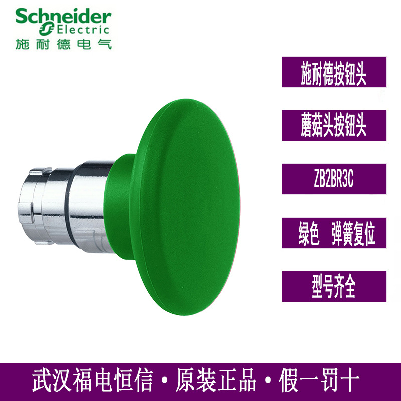 原装Schneider蘑菇头按钮头ZB2BR3C绿色蘑菇头直径Ø60mm弹簧复位