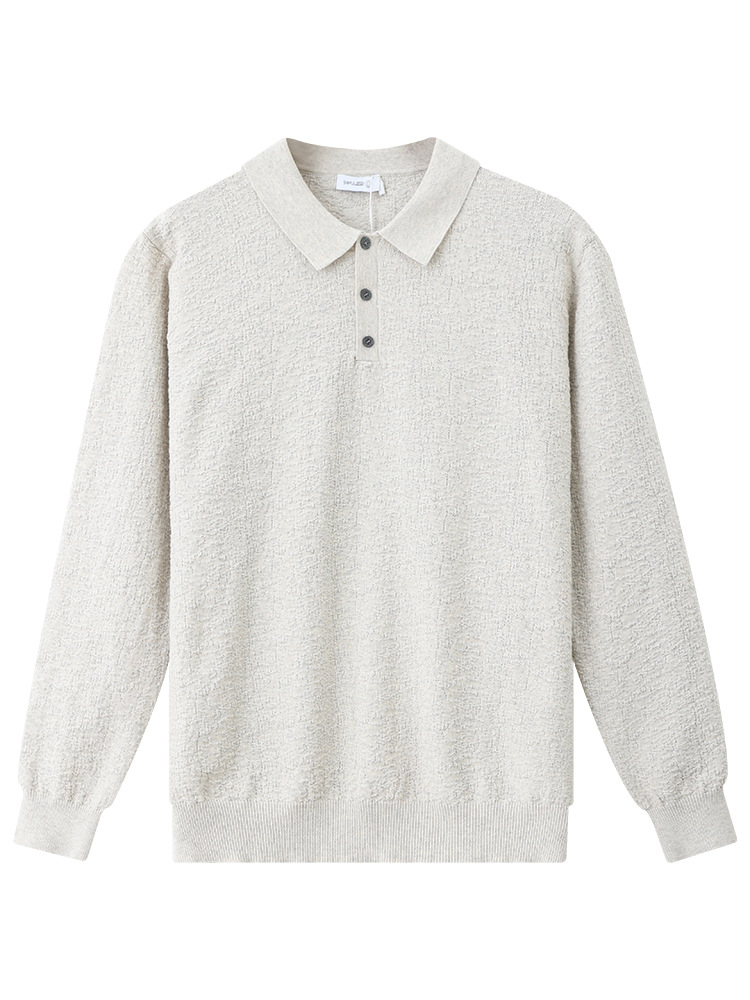El estilo de lujo ligero de alto nivel esmerizado con solapa polo camiseta de punto de negocios ocio suéter de manga larga camiseta de polo de hombre