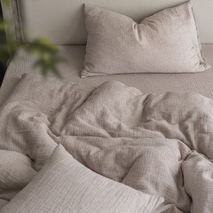 20% 亜麻80% 綿無地純色ベッド用品4点セット民宿風ふわふわモチモチ綿麻質感シーツ