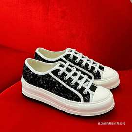 鼎版25新款D家厚底刺绣帆布鞋女松榚增高5厘米休闲运动鞋男情侣款