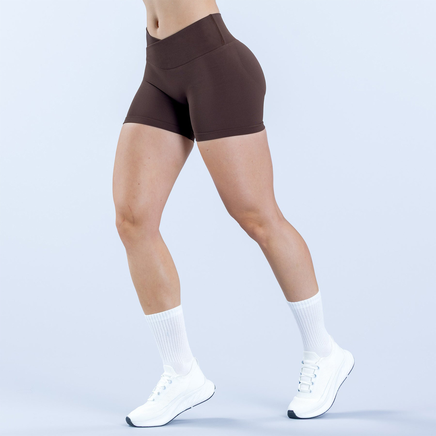 Transfronterizos Amazon pantalones cortos sin cristales matados, pantalones deportivos de cintura cruzada, pantalones de gimnasio de cintura baja