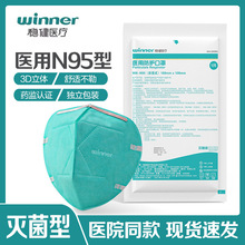 winner穩健醫用N95防護口罩一次性滅菌級獨立包裝頭戴式 50只/盒