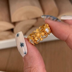 宫廷风复古中古花蕾丝镂空鸢尾花戒指女轻奢高级感食指戒直播批发