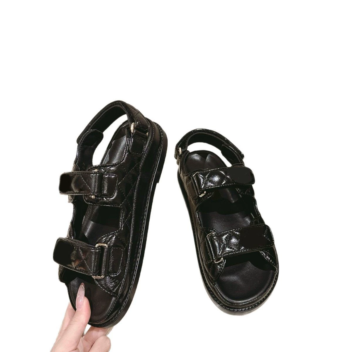 Fashionable summer beach sandals with velcro platform for leisure, Chanel style