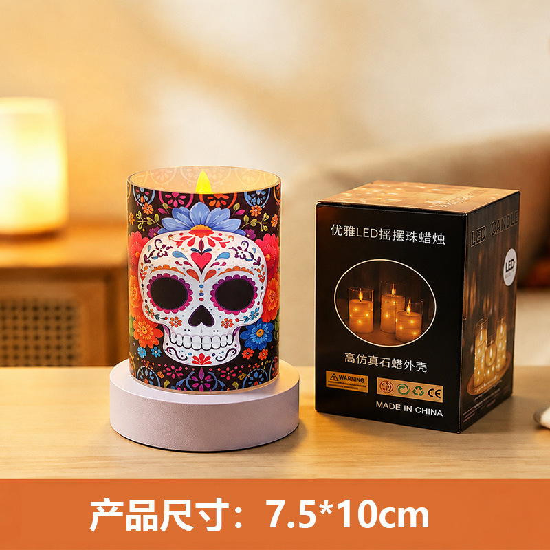 Transfronterizos LED lámpara de vela electrónica Halloween simulación de llama lámpara creativa calavera fiesta fiesta luz de atmósfera