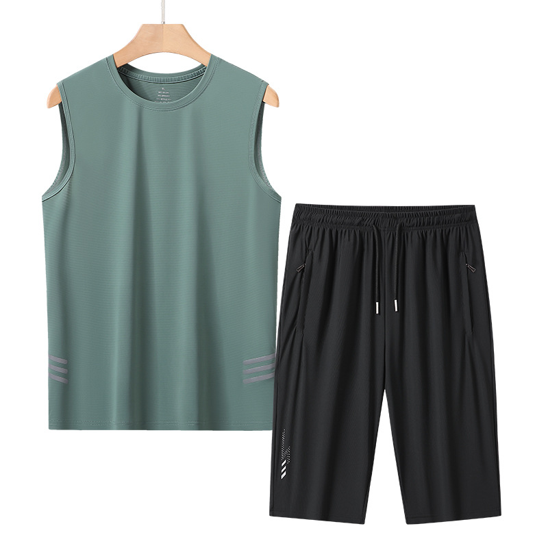L - 8X verano chaleco de malla de hielo para hombre delgado camiseta de secado rápido para aumentar la camiseta deportiva pantalones cortos para hombres