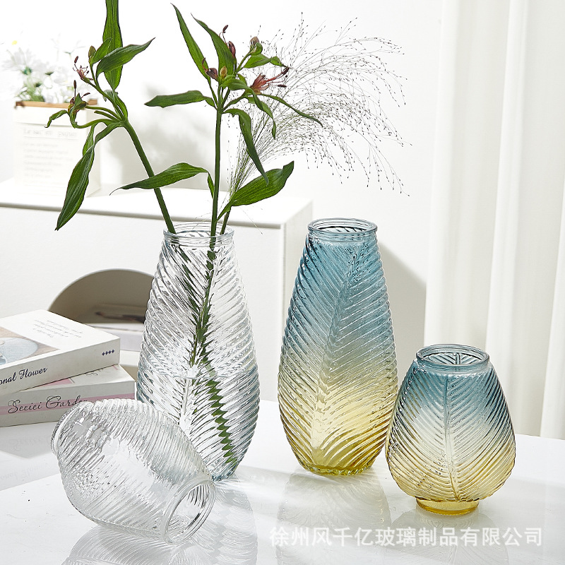창의적인 도매용 나뭇잎 유리 꽃병, 대형 컬러풀한 부귀죽, 백합, 수경재배 꽃꽂이, 가정 장식 소품