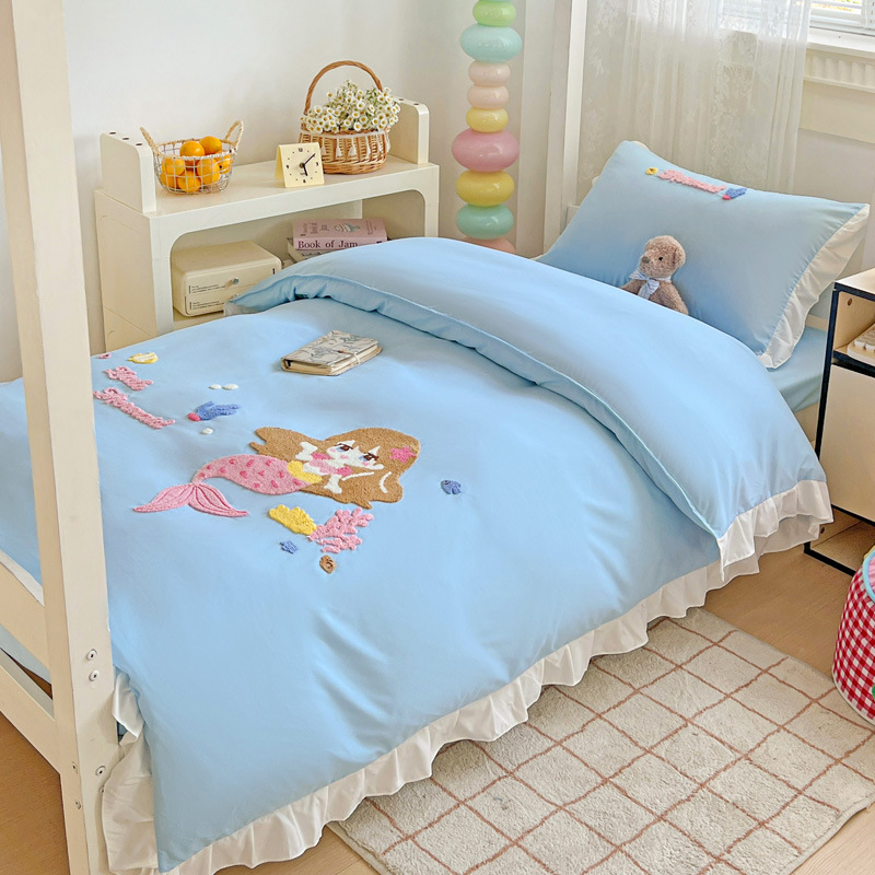 Student Bedding Dormitory Full Set of Single Bed Sheetss, Quilt and Pillow, Summer Six-Piece Bedding Set for Girls