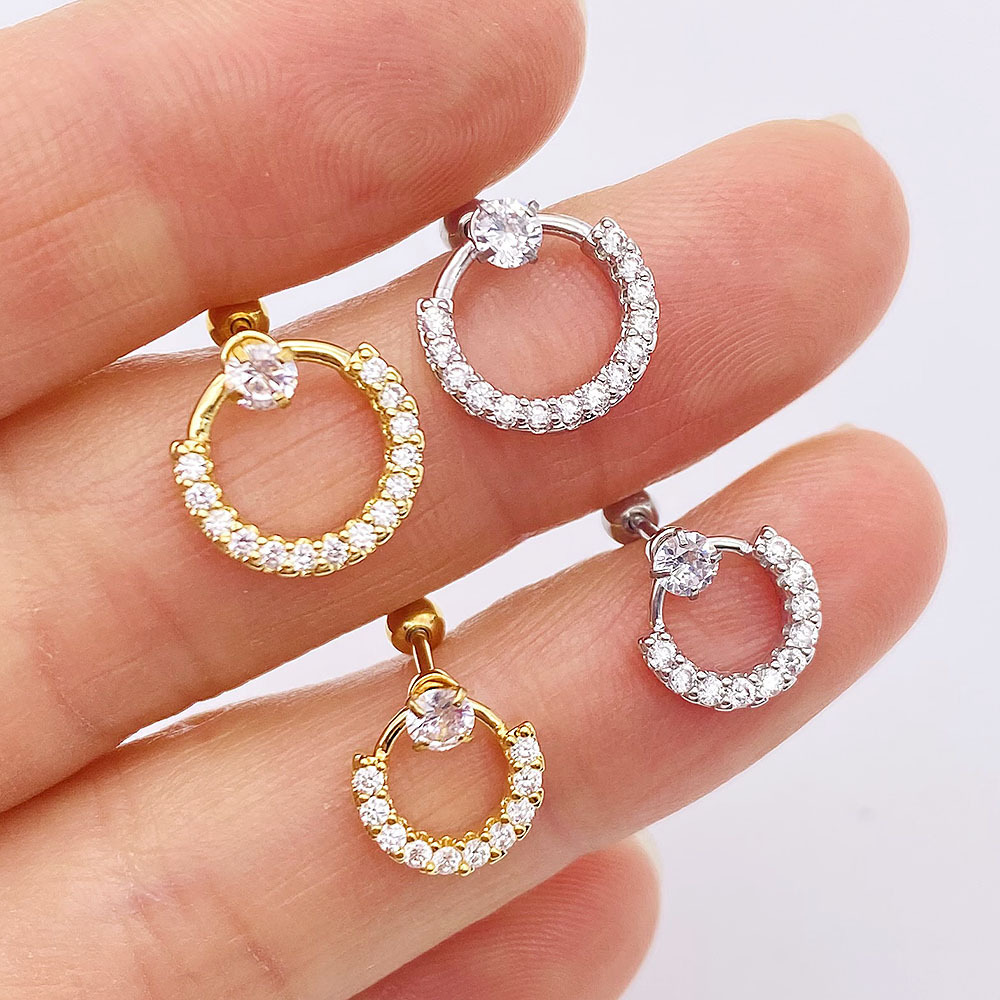 Simple Style Geometric Stainless Steel Inlay Zircon Ear Studs 1 Piece