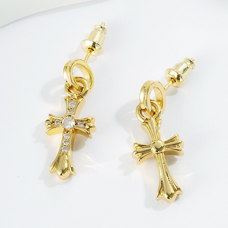 1 Pair IG Style Cross Plating Inlay Copper Artificial Pearls Zircon Earrings display picture 2