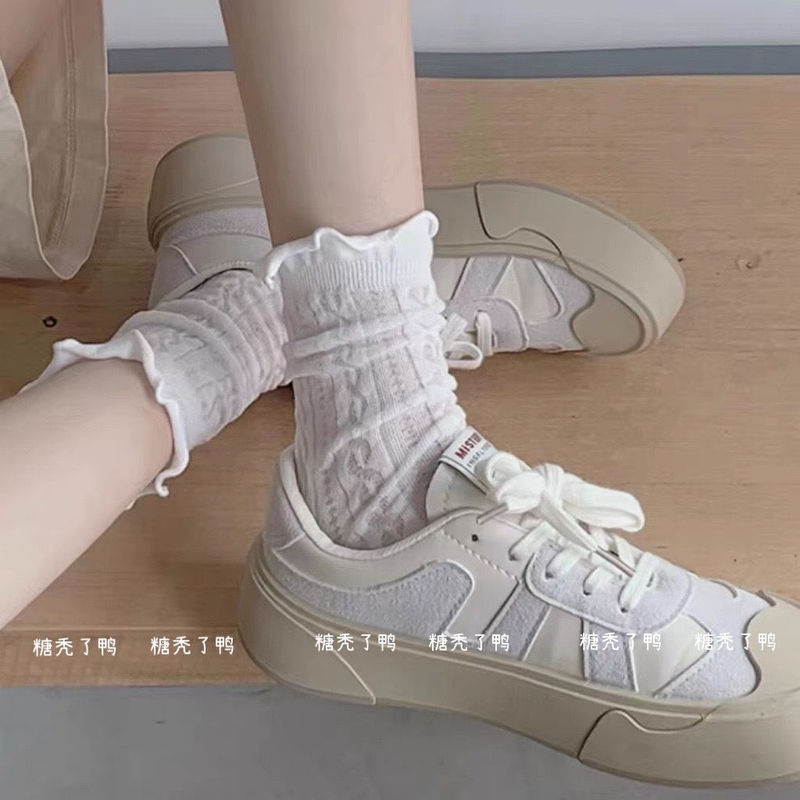 Spring and Summer Forest Thin Breathable Mid-length Socks White Daily All-match Lace Bubble Socks Women's Piled Socks Spring and Summer Forest Thin Breathable Mid-length Socks White Daily All-match Lace Bubble Socks Women's Piled Socks