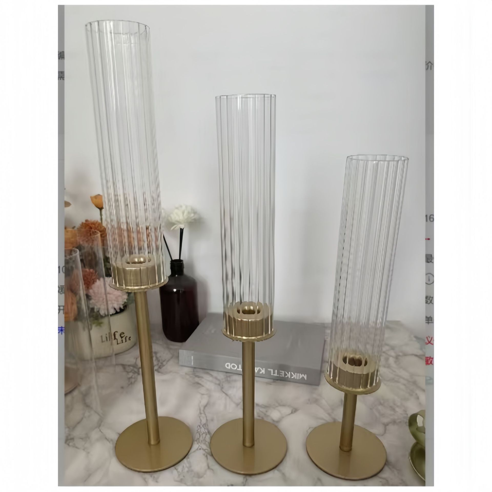 Especial transfronterizo para amazon forte chapado en oro juego de tres piezas para el hogar candelabro boda fiesta de cumpleaños decoración de mesa