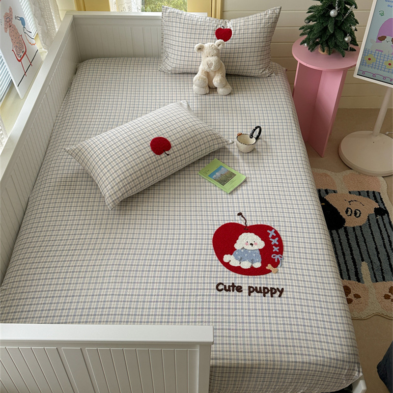 Exported to South Korea Class a Washed Kapok Towel Embroidered Bed Sheet Three-Piece Set Simmons Dust Cover Mattress Dirt Barrier Pad