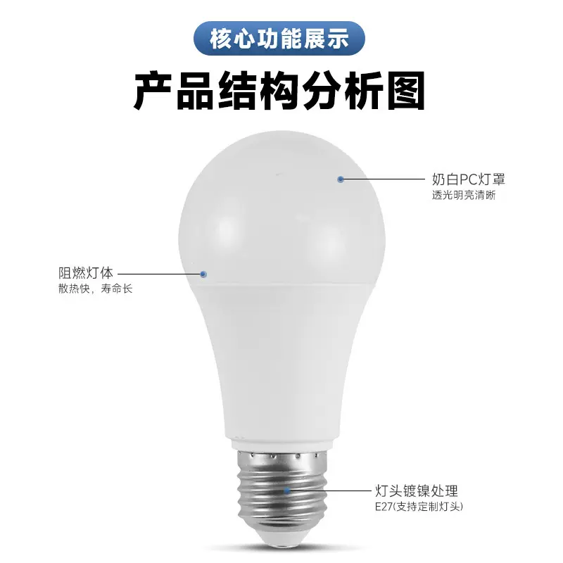 塑包铝灯泡e27螺口led智能节能灯球泡灯5W7W家用照明A泡厂家定制