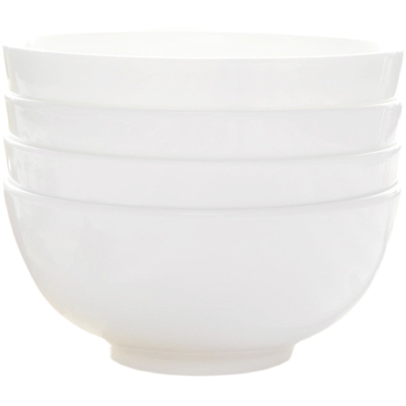 Tazón de porcelana blanca pura 4,5 pulgadas tazón de comer tazón de cerámica blanco 6 pulgadas tazón grande tazón de sopa tazón de fideos domésticos comedor de hotel