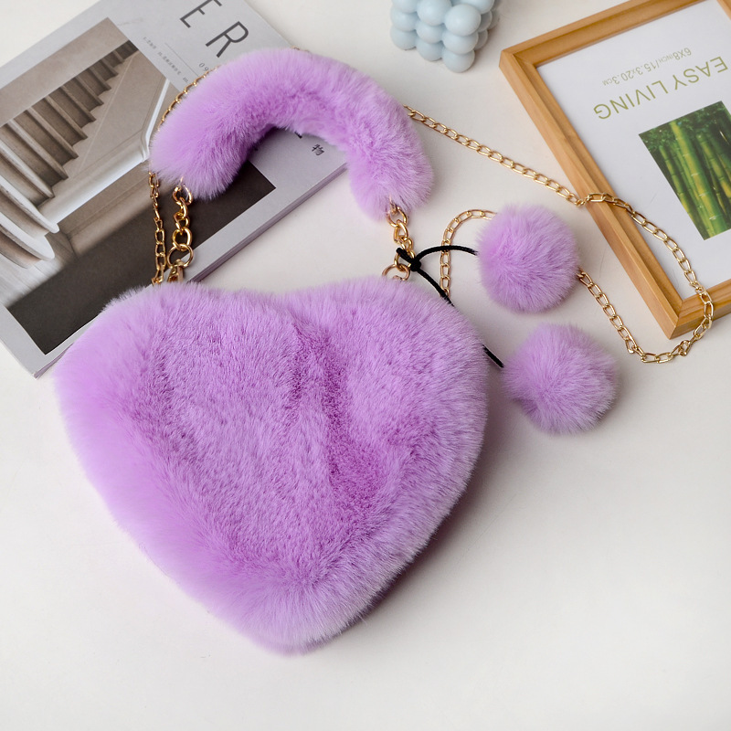 New Handbag Bag Plush Love Bag Portable Heart Bag Chain Bag Shoulder Crossbody Bag Coin Purse Bag