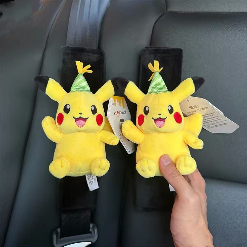 Authentic Pokémon Pikachu plush toy car seatbelt shoulder pad, cute interior decoration for car seatbelt