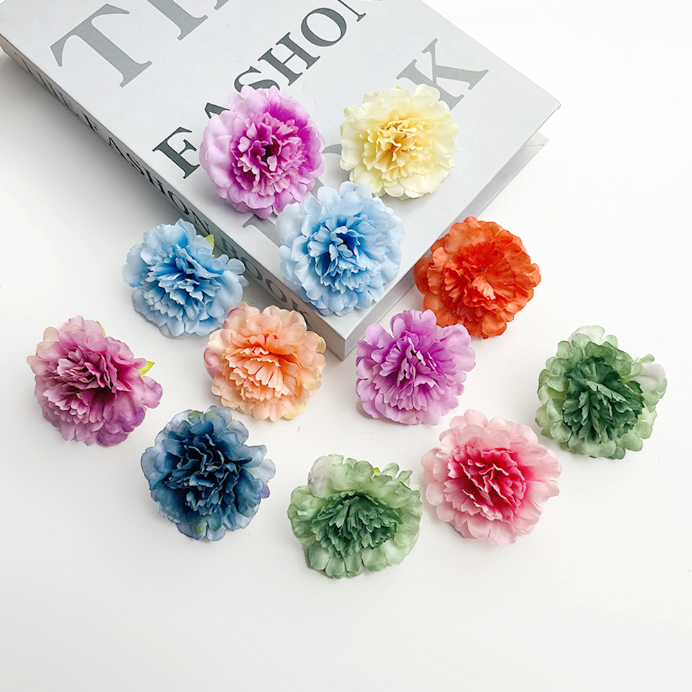 Simulación de flores de claveles con hojas DIY ópera de pestañas de flores tocado de boda hogar acompañante de mano regalos de decoración de flores