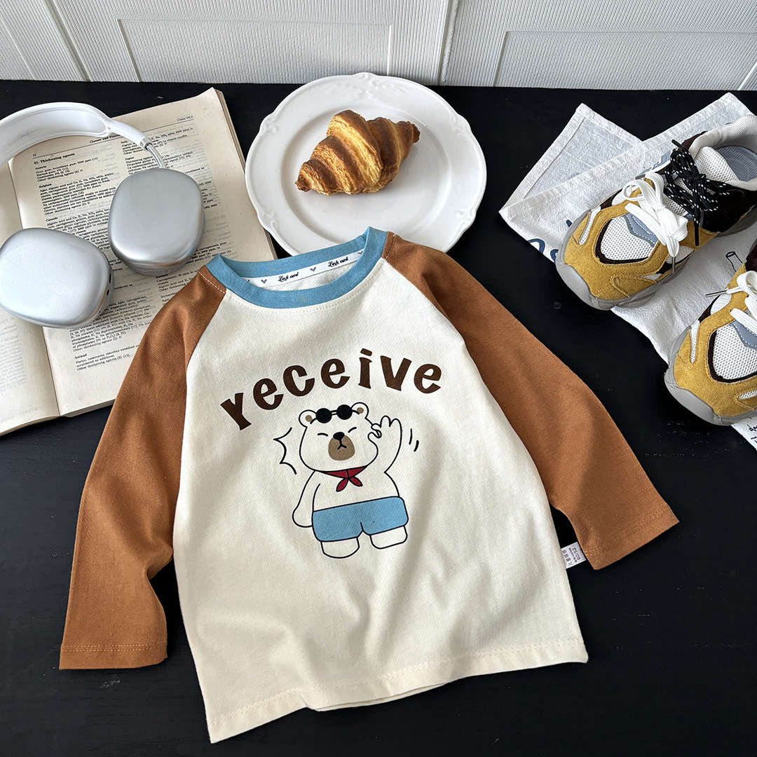 2025 nueva camiseta de algodón para niños camisas de algodón para niños de manga larga una sola pieza de ropa de algodón para mujeres de clase A dibujos animados para niños de moda