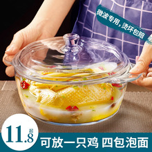 钢化玻璃碗家用耐热泡面碗微波炉器皿带盖双耳大号汤煲