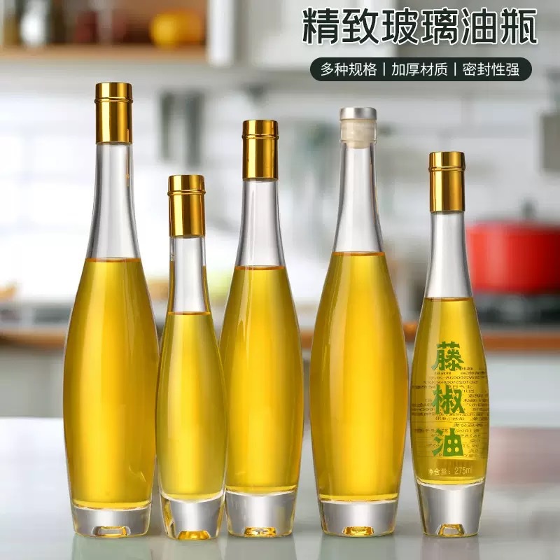 晶白料油瓶玻璃瓶橄榄油瓶酱油醋封装密封罐核桃油牡丹籽油瓶透明