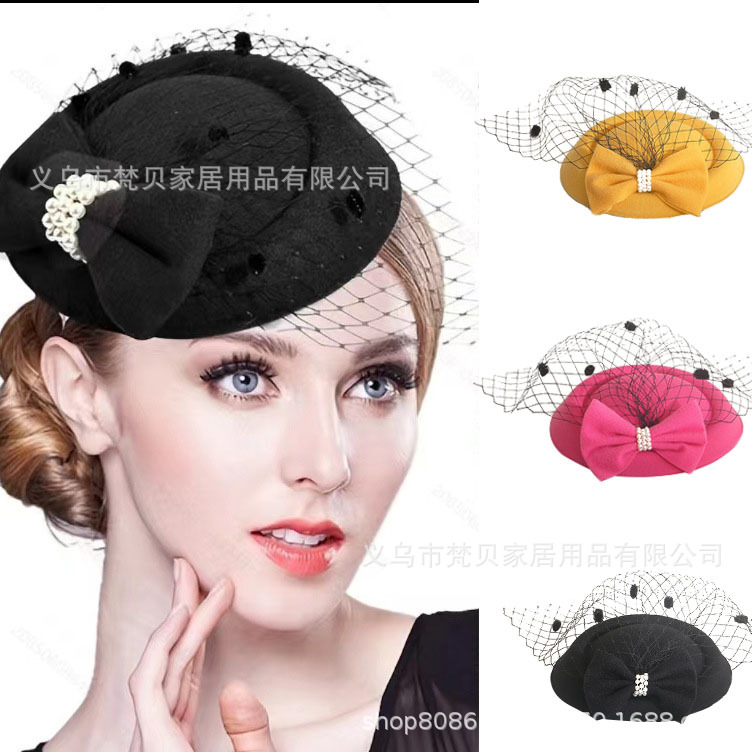 Popular Korean Style Stewardess Hat Hairpin Hair Accessory Lace Bow Bridal Headpiece Hat Hair Accessory