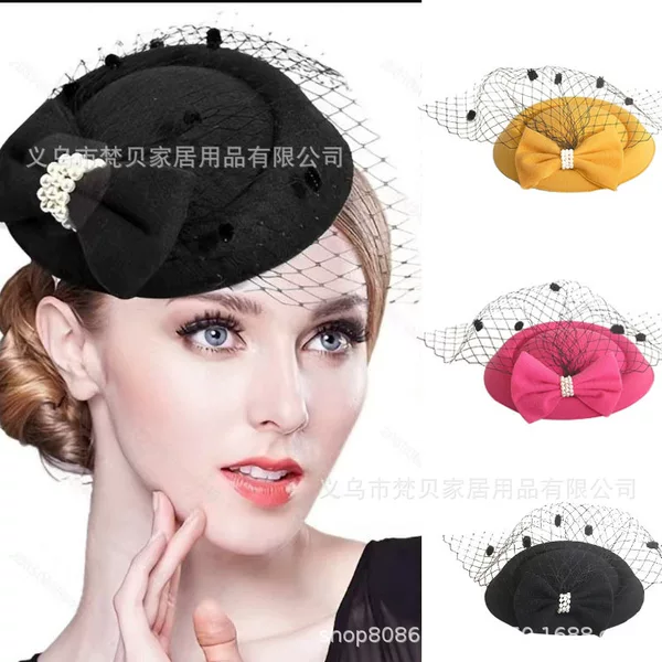 Popular Korean Style Stewardess Hat Hairpin Hair Accessory Lace Bow Bridal Headpiece Hat Hair Accessory