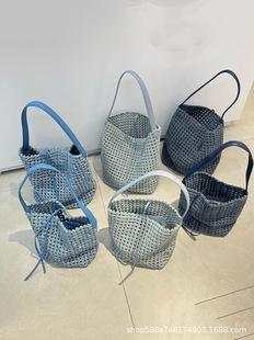 Denim shoulder bag, capacious one-shoulder bag, DIY, genuine leather