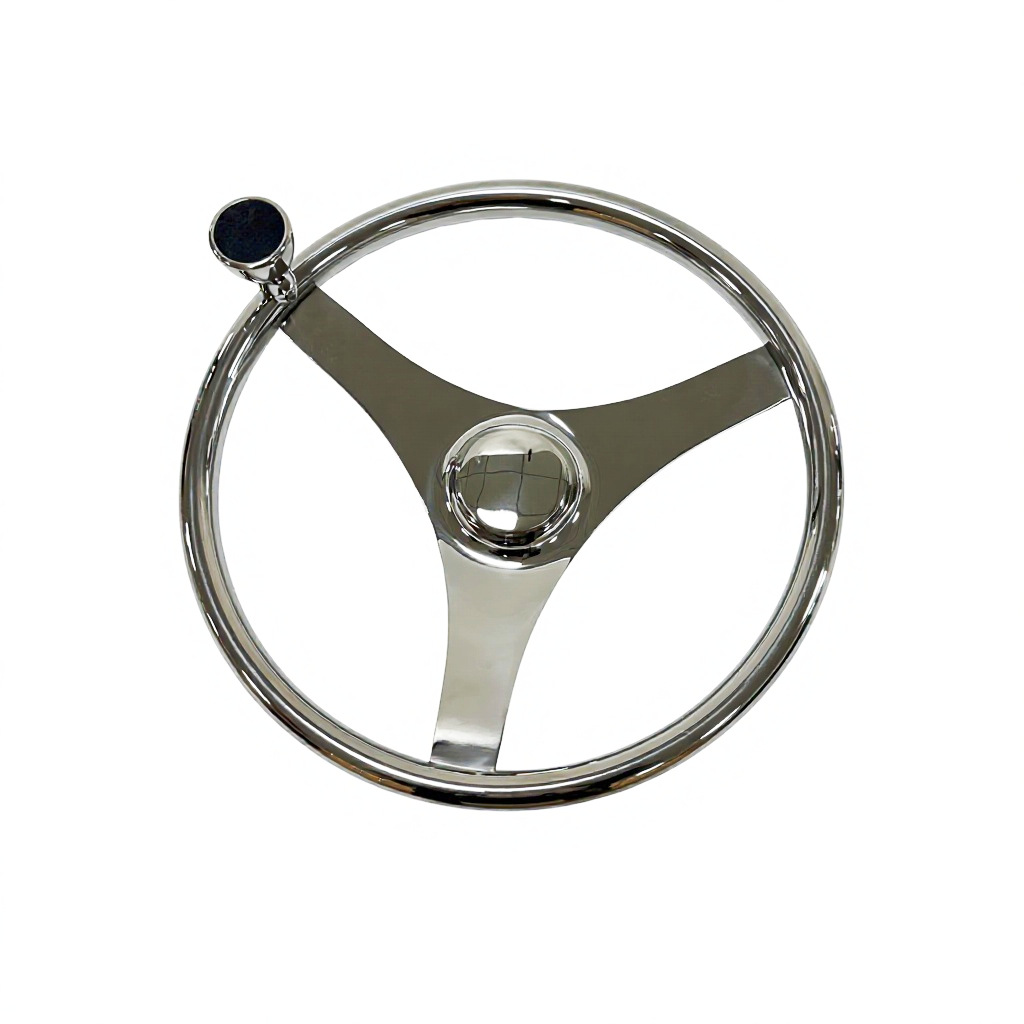 3-spoke stainless steel 304 yacht steering wheel, marine steering wheel with power assist knob, ship rudder wheel