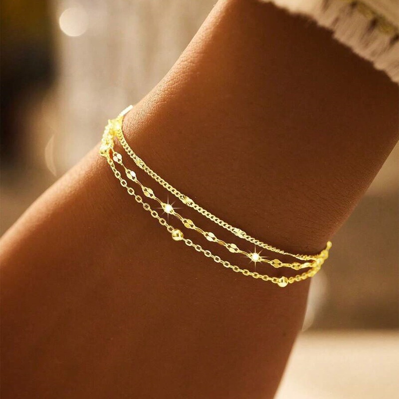 Amazon fashion new lip chain multi-layer stacked wearing bracelet ladies simple all-match summer metal jewelry wholesale