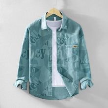 长袖衬衫男2025春季新款潮流字母印花休闲百搭衬衣日系翻领薄外套