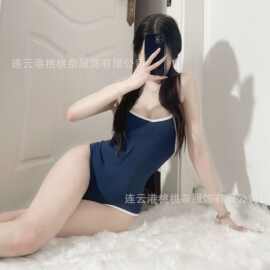 日系性感死库水高叉连体泳衣纯色学生体操服纯欲吊带紧身情趣套装