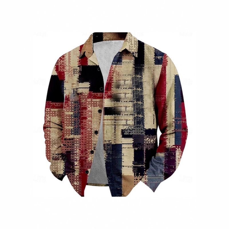 Men's 2025 Spring and Autumn Long-Sleeved Jacket, Trendy Print, Comfortable and Loose-Fitting