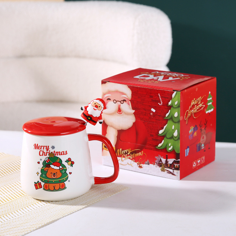 越境創意クリスマスプレゼントサンタクロースマグカップ蓋付きスプーン高顔値陶磁器カップ実用お土産|undefined