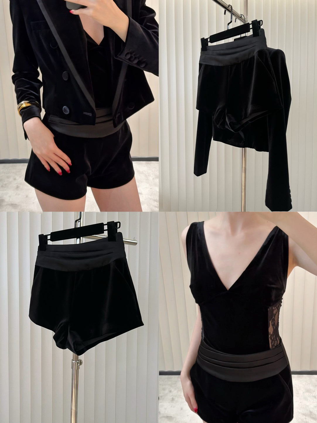 Shorts Casuales de Terciopelo de Talle Alto, Elástico, Empalmado, para Otoño e Invierno