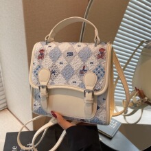 韩版学院风可爱卡通小熊手提包女2025新款时尚休闲双肩包学生书包