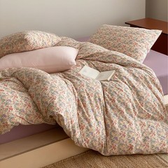 韩式复古碎花全棉四件套纯棉针织棉A类天竺棉裸睡亲肤床上用品1.8