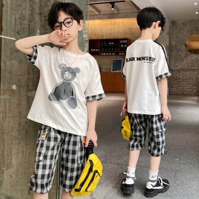 Children's clothing Boy Summer wear Short sleeved suit 2021 new pattern Big Kids summer Two piece set Western style Net Red Korean Edition