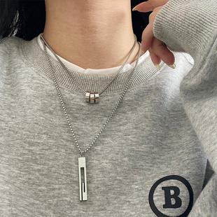 Double-layer Sweet Cool Long Necklace Women's ins Hip-hop 2022 New Niche Design Trendy Titanium Steel Stacked Sweater Chain