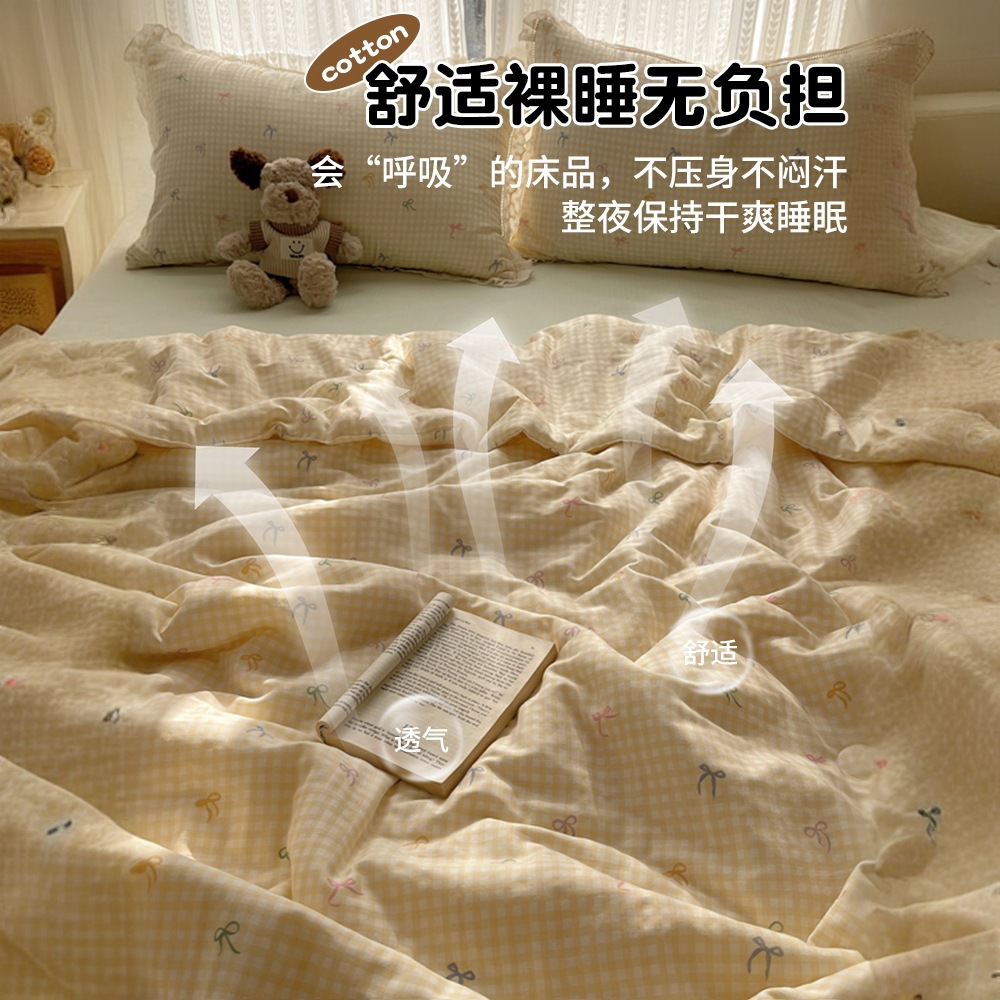 Juego de cuatro piezas de cama de edredón de verano de algodón lavado al aire princesa 2025 nuevo traje de tres piezas de ropa de cama de encaje hueco