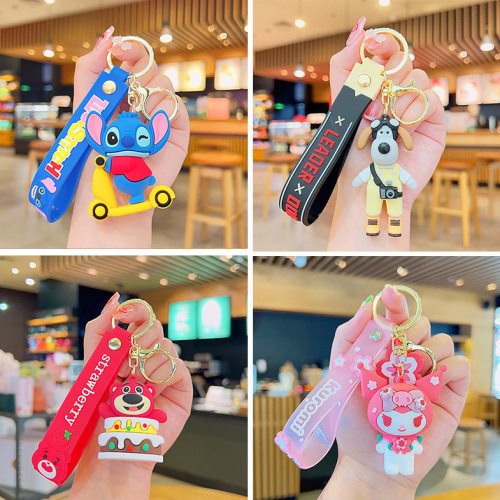 Couple Keychain Cartoon Doll School Bag Pendant Bag Pendant Car Keychain PVC Soft Plastic Doll Wholesale