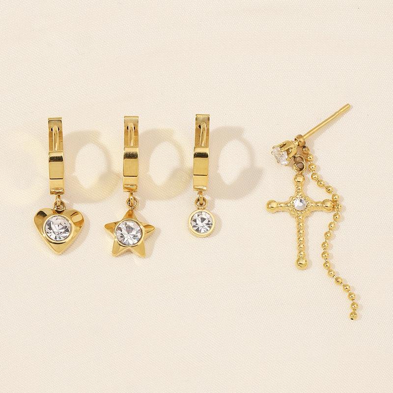 Set di orecchini in acciaio inox con croce cuore e stella_voghion.com
