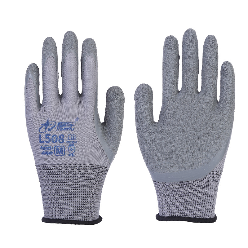 Guantes de arrugas LaTeX en stock al por mayor pulgar guantes de inmersión completa anti-desgaste antideslizante 13-PIN guantes de trabajo de nylon